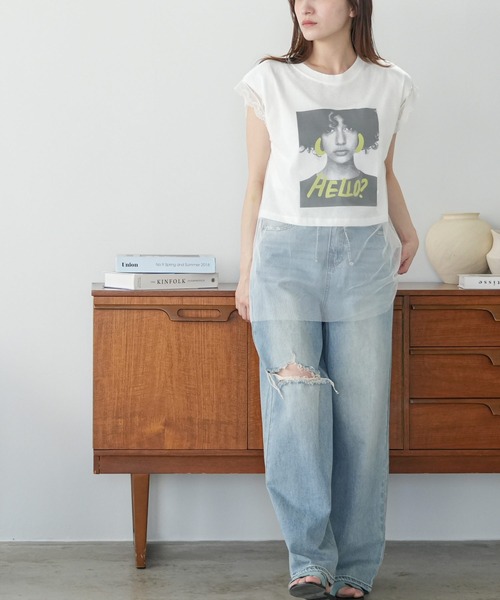 mili an deni（ミリアンデニ）の「チュールレイヤードプリントTシャツ（Tシャツ/カットソー・レディース・オフホワイト/ブラック・M）」の4枚目の写真