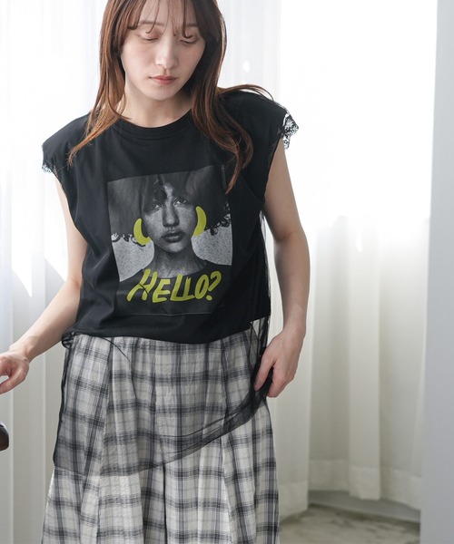 mili an deni（ミリアンデニ）の「チュールレイヤードプリントTシャツ（Tシャツ/カットソー・レディース・オフホワイト/ブラック・M）」の6枚目の写真