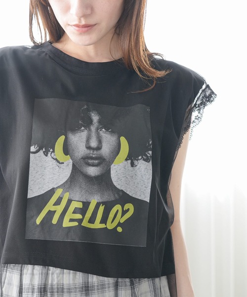 mili an deni（ミリアンデニ）の「チュールレイヤードプリントTシャツ（Tシャツ/カットソー・レディース・オフホワイト/ブラック・M）」の7枚目の写真