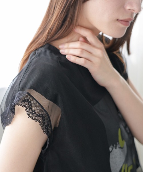 mili an deni（ミリアンデニ）の「チュールレイヤードプリントTシャツ（Tシャツ/カットソー・レディース・オフホワイト/ブラック・M）」の12枚目の写真