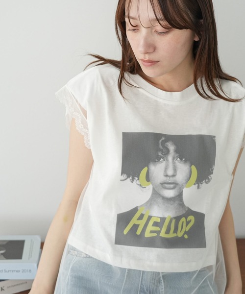 mili an deni（ミリアンデニ）の「チュールレイヤードプリントTシャツ（Tシャツ/カットソー・レディース・オフホワイト/ブラック・M）」の13枚目の写真