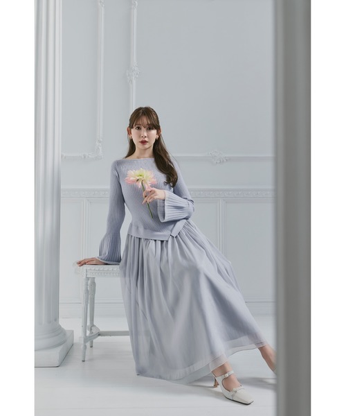 Her lip to(ハーリップトゥー)の「Chiffon Knit Docking Dress(ワンピース・レディース・ブルー系・S/M)」の1枚目の写真