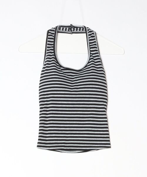 Rohwel(ローウェル)の「Border Cup-in Halter Neck Tank / ボーダーカップインホルターネックタンク(タンクトップ・レディース・ホワイト/グレー・FREE)」の4枚目の写真