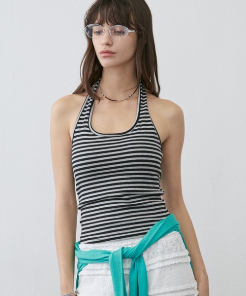 Rohwel(ローウェル)の「Border Cup-in Halter Neck Tank / ボーダーカップインホルターネックタンク(タンクトップ・レディース・ホワイト/グレー・FREE)」の16枚目の写真
