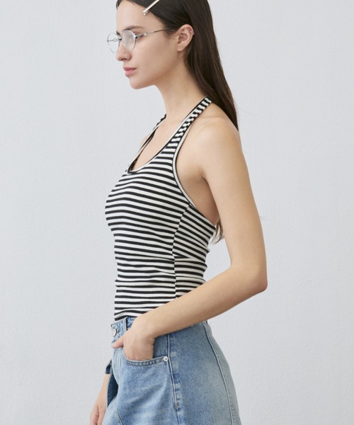 Rohwel(ローウェル)の「Border Cup-in Halter Neck Tank / ボーダーカップインホルターネックタンク(タンクトップ・レディース・ホワイト/グレー・FREE)」の20枚目の写真
