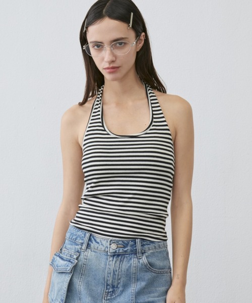 Rohwel(ローウェル)の「Border Cup-in Halter Neck Tank / ボーダーカップインホルターネックタンク(タンクトップ・レディース・ホワイト/グレー・FREE)」の18枚目の写真