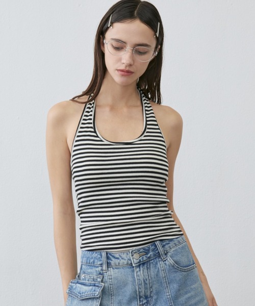 Rohwel(ローウェル)の「Border Cup-in Halter Neck Tank / ボーダーカップインホルターネックタンク(タンクトップ・レディース・ホワイト/グレー・FREE)」の17枚目の写真