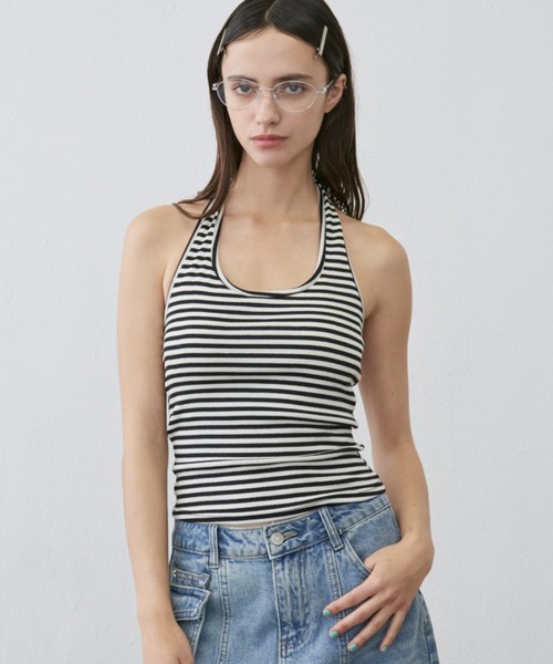 Rohwel(ローウェル)の「Border Cup-in Halter Neck Tank / ボーダーカップインホルターネックタンク(タンクトップ・レディース・ホワイト/グレー・FREE)」の19枚目の写真