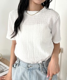 ぽこぽこ素材クルーネック半袖カットソーリラックストップス
