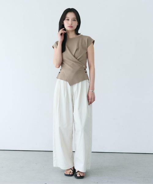 SOYEN(ソイエン)の「ダブルドロストバレルタックフォルムワイドパンツ/セットアップ可(その他パンツ・レディース・カーキ/アイボリー・F)」の6枚目の写真