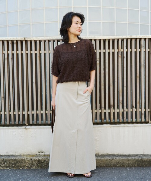 Rouge vif Anna(ルージュヴィフアンナ)の「ストライプシアーフリンジニットプルオーバー/半袖(ニット/セーター・レディース・オフホワイト/ブラウン/ブラック・フリー)」の19枚目の写真