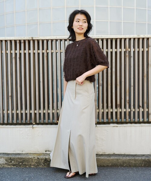 Rouge vif Anna(ルージュヴィフアンナ)の「ストライプシアーフリンジニットプルオーバー/半袖(ニット/セーター・レディース・オフホワイト/ブラウン/ブラック・フリー)」の20枚目の写真
