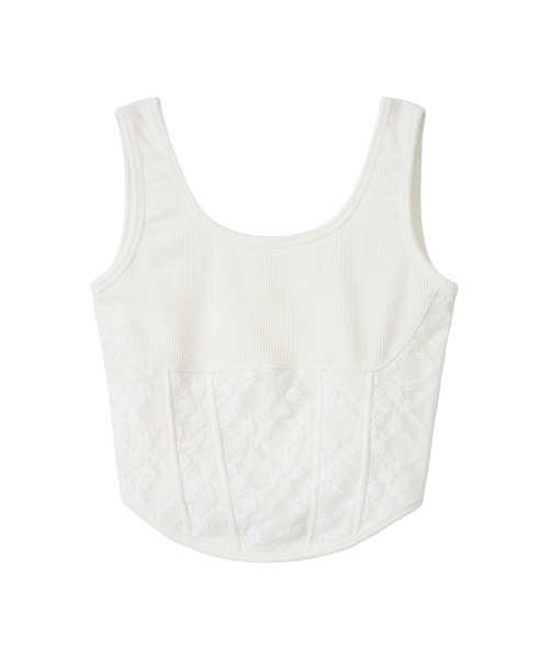 ERER（エルエル）の「Lace Panel Corset Sleeveless White（Tシャツ/カットソー・レディース・ホワイト・FREE）」の4枚目の写真