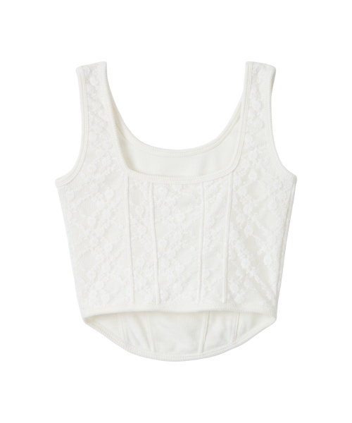 ERER（エルエル）の「Lace Panel Corset Sleeveless White（Tシャツ/カットソー・レディース・ホワイト・FREE）」の5枚目の写真