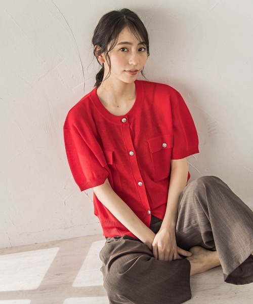 Droite lautreamont(ドロワットロートレアモン)の「ミラノリブカーディガン(カーディガン/ボレロ・レディース・ブラック/オフホワイト/レッド・M)」の1枚目の写真