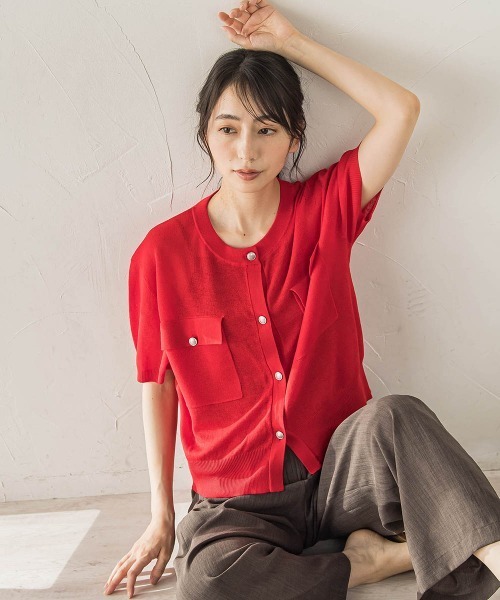 Droite lautreamont(ドロワットロートレアモン)の「ミラノリブカーディガン(カーディガン/ボレロ・レディース・ブラック/オフホワイト/レッド・M)」の20枚目の写真