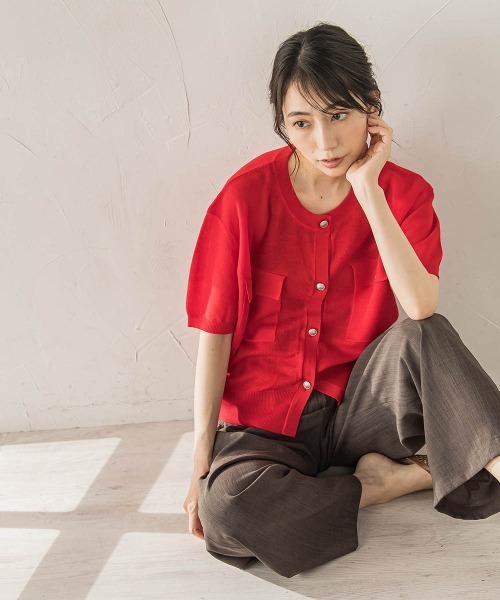Droite lautreamont(ドロワットロートレアモン)の「ミラノリブカーディガン(カーディガン/ボレロ・レディース・ブラック/オフホワイト/レッド・M)」の22枚目の写真