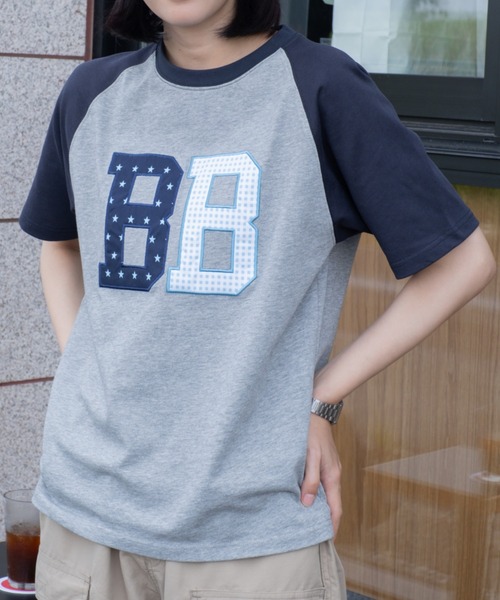 BROKEN BASE(ブロークンベース)の「BB raglan patchwork Tee / BB ラグランパッチワークTee(Tシャツ/カットソー・メンズ・チャコールグレー/グレー・MEDIUM/SMALL)」の15枚目の写真