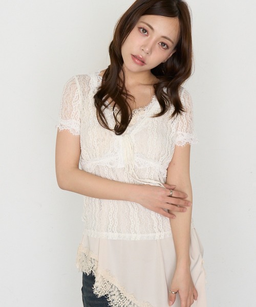RAY CASSIN(レイカズン)の「レース切替半袖Tシャツ(Tシャツ/カットソー・レディース・ホワイト系その他2/ブラウン系その他2/アイボリー/ブラック系その他2・FREE)」の5枚目の写真