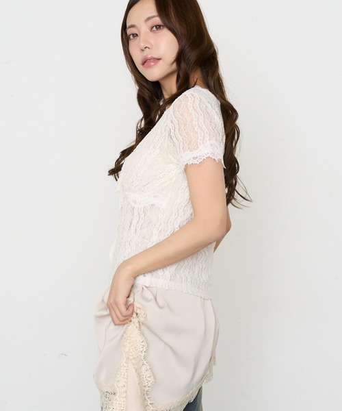 RAY CASSIN(レイカズン)の「レース切替半袖Tシャツ(Tシャツ/カットソー・レディース・ホワイト系その他2/ブラウン系その他2/アイボリー/ブラック系その他2・FREE)」の6枚目の写真