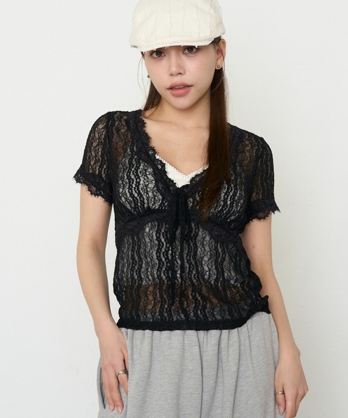RAY CASSIN(レイカズン)の「レース切替半袖Tシャツ(Tシャツ/カットソー・レディース・ホワイト系その他2/ブラウン系その他2/アイボリー/ブラック系その他2・FREE)」の13枚目の写真