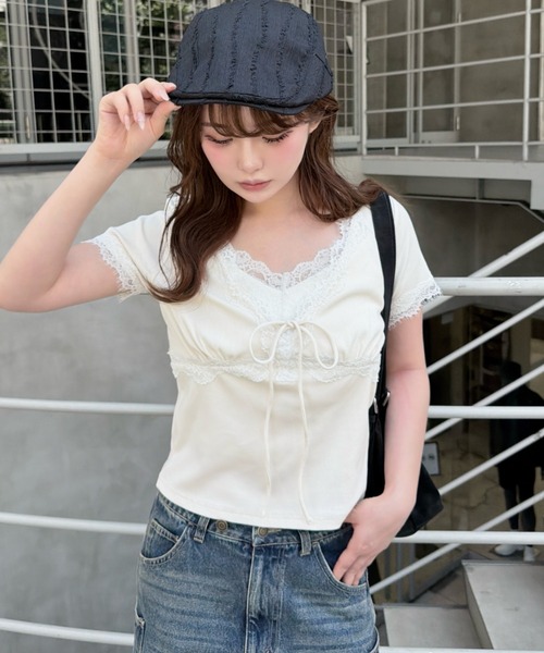 RAY CASSIN(レイカズン)の「レース切替半袖Tシャツ(Tシャツ/カットソー・レディース・ホワイト系その他2/ブラウン系その他2/アイボリー/ブラック系その他2・FREE)」の20枚目の写真