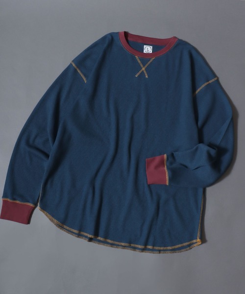 ANPAS(アンパス)の「Waffle Knit Cleric Long-Sleeve Tee / ワッフルクレリック ロングスリーブTシャツ 長袖 ロンT メンズ レディース トップス カットソー 秋冬 配色 切替(Tシャツ/カットソー・メンズ・チャコール/ピンク/アイボリー/ダークブルー・L/M)」の3枚目の写真