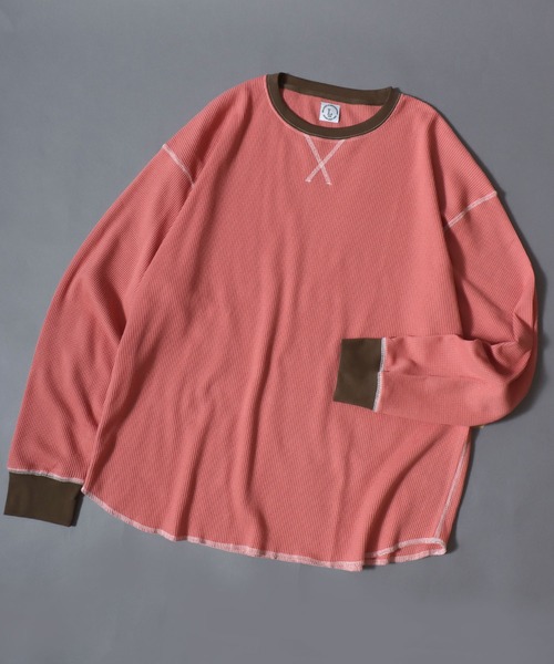 ANPAS(アンパス)の「Waffle Knit Cleric Long-Sleeve Tee / ワッフルクレリック ロングスリーブTシャツ 長袖 ロンT メンズ レディース トップス カットソー 秋冬 配色 切替(Tシャツ/カットソー・メンズ・チャコール/ピンク/アイボリー/ダークブルー・L/M)」の4枚目の写真