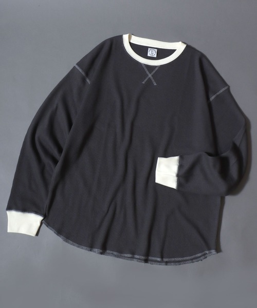 ANPAS(アンパス)の「Waffle Knit Cleric Long-Sleeve Tee / ワッフルクレリック ロングスリーブTシャツ 長袖 ロンT メンズ レディース トップス カットソー 秋冬 配色 切替(Tシャツ/カットソー・メンズ・チャコール/ピンク/アイボリー/ダークブルー・L/M)」の2枚目の写真