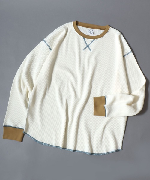 ANPAS(アンパス)の「Waffle Knit Cleric Long-Sleeve Tee / ワッフルクレリック ロングスリーブTシャツ 長袖 ロンT メンズ レディース トップス カットソー 秋冬 配色 切替(Tシャツ/カットソー・メンズ・チャコール/ピンク/アイボリー/ダークブルー・L/M)」の1枚目の写真