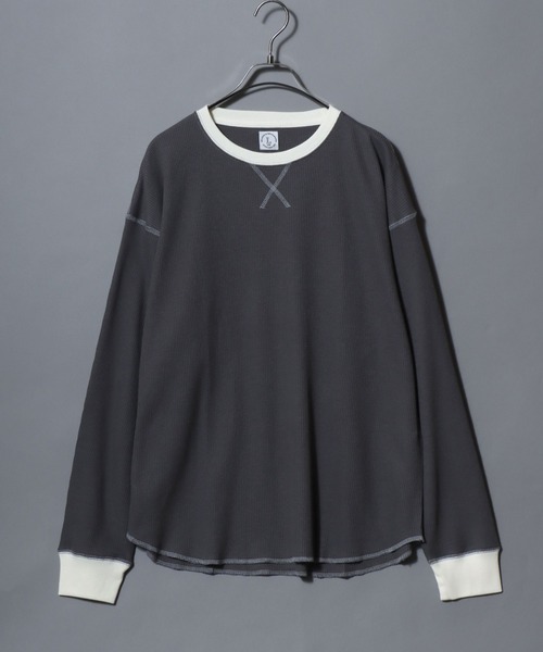 ANPAS(アンパス)の「Waffle Knit Cleric Long-Sleeve Tee / ワッフルクレリック ロングスリーブTシャツ 長袖 ロンT メンズ レディース トップス カットソー 秋冬 配色 切替(Tシャツ/カットソー・メンズ・チャコール/ピンク/アイボリー/ダークブルー・L/M)」の15枚目の写真