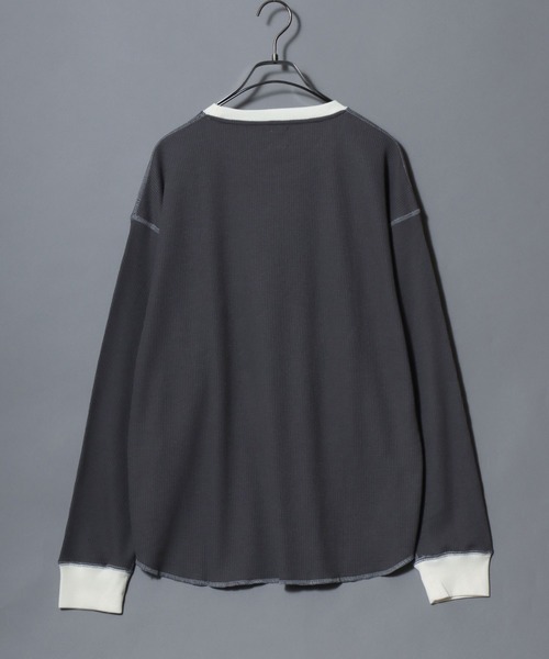 ANPAS(アンパス)の「Waffle Knit Cleric Long-Sleeve Tee / ワッフルクレリック ロングスリーブTシャツ 長袖 ロンT メンズ レディース トップス カットソー 秋冬 配色 切替(Tシャツ/カットソー・メンズ・チャコール/ピンク/アイボリー/ダークブルー・L/M)」の16枚目の写真