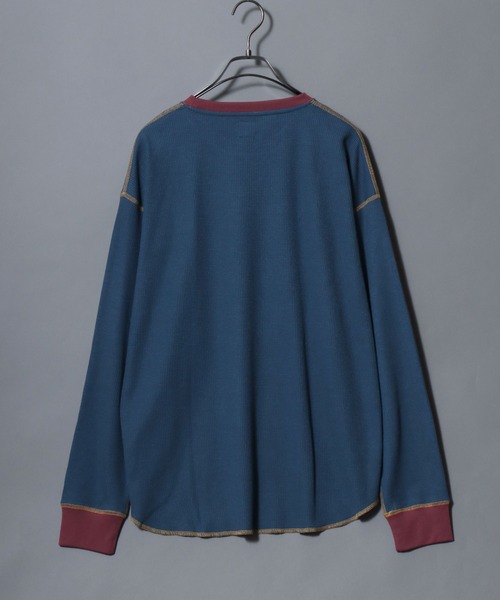 ANPAS(アンパス)の「Waffle Knit Cleric Long-Sleeve Tee / ワッフルクレリック ロングスリーブTシャツ 長袖 ロンT メンズ レディース トップス カットソー 秋冬 配色 切替(Tシャツ/カットソー・メンズ・チャコール/ピンク/アイボリー/ダークブルー・L/M)」の11枚目の写真