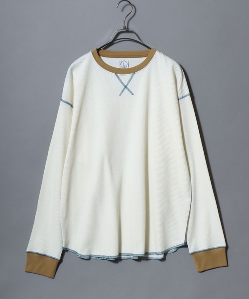 ANPAS(アンパス)の「Waffle Knit Cleric Long-Sleeve Tee / ワッフルクレリック ロングスリーブTシャツ 長袖 ロンT メンズ レディース トップス カットソー 秋冬 配色 切替(Tシャツ/カットソー・メンズ・チャコール/ピンク/アイボリー/ダークブルー・L/M)」の5枚目の写真