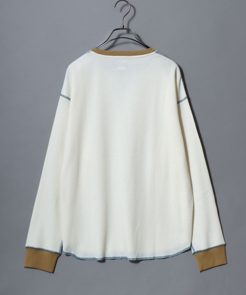 ANPAS(アンパス)の「Waffle Knit Cleric Long-Sleeve Tee / ワッフルクレリック ロングスリーブTシャツ 長袖 ロンT メンズ レディース トップス カットソー 秋冬 配色 切替(Tシャツ/カットソー・メンズ・チャコール/ピンク/アイボリー/ダークブルー・L/M)」の6枚目の写真