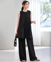 セットアップ レディース 夏 春 秋 ファッション ノースリーブ トップス ワイドパンツ 上下セット 体型カバー きれいめ カジュアル 女性 可愛い 着回し ゆったり 快適 デイリー コーデ 大人 柔らか シンプル アクセント ラフ こなれ感 リラクシースタイル フレアトップス