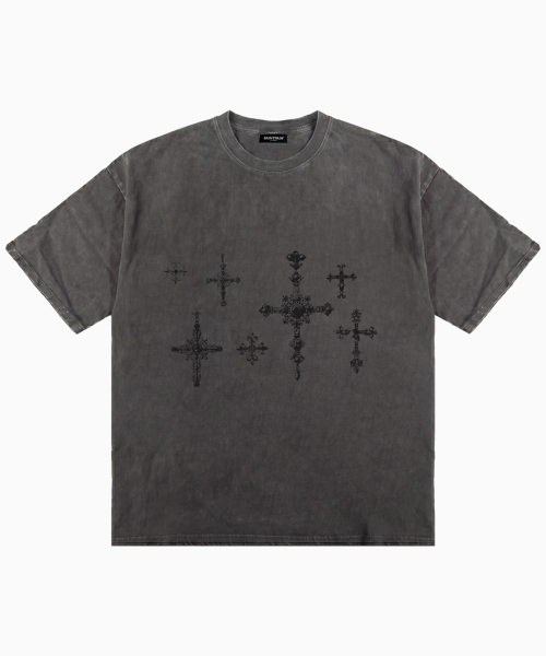SAINTPAIN(セイントペイン)の「SPクロスシェイプピグメント半袖Tシャツグレー(Tシャツ/カットソー・レディース・その他・MEDIUM/LARGE)」の1枚目の写真