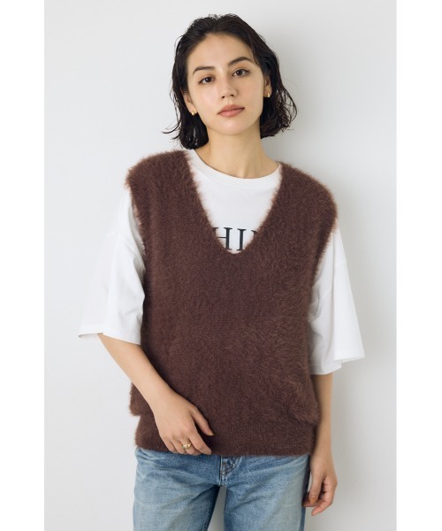 AZUL by moussy(アズールバイマウジー)の「【身長/骨格別着用画像あり】シャギーニットベスト 秋服 レイヤード 春服 ニットトップス(ベスト・レディース・グレー/ブラウン/アイボリー・FREE)」の1枚目の写真