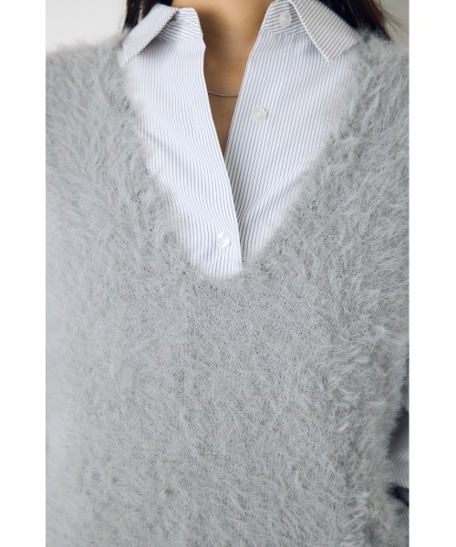 AZUL by moussy(アズールバイマウジー)の「【身長/骨格別着用画像あり】シャギーニットベスト 秋服 レイヤード 春服 ニットトップス(ベスト・レディース・グレー/ブラウン/アイボリー・FREE)」の21枚目の写真