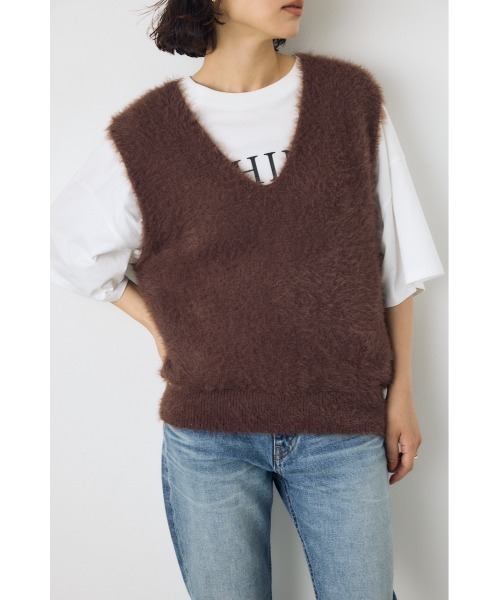 AZUL by moussy(アズールバイマウジー)の「【身長/骨格別着用画像あり】シャギーニットベスト 秋服 レイヤード 春服 ニットトップス(ベスト・レディース・グレー/ブラウン/アイボリー・FREE)」の12枚目の写真