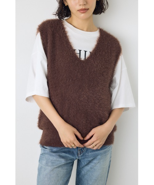 AZUL by moussy(アズールバイマウジー)の「【身長/骨格別着用画像あり】シャギーニットベスト 秋服 レイヤード 春服 ニットトップス(ベスト・レディース・グレー/ブラウン/アイボリー・FREE)」の13枚目の写真