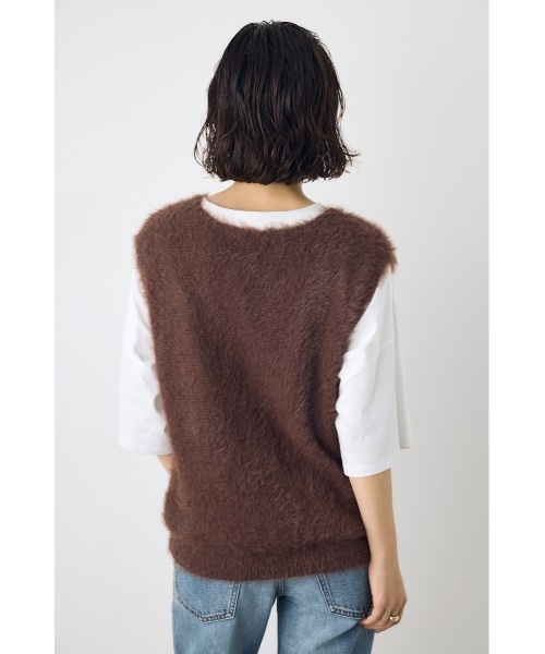 AZUL by moussy(アズールバイマウジー)の「【身長/骨格別着用画像あり】シャギーニットベスト 秋服 レイヤード 春服 ニットトップス(ベスト・レディース・グレー/ブラウン/アイボリー・FREE)」の15枚目の写真