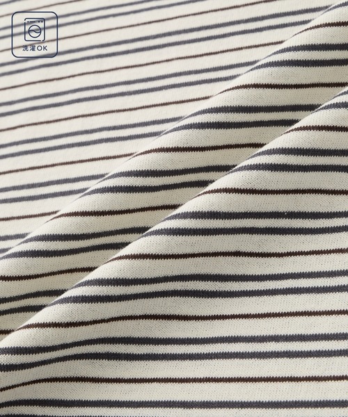MONO-MART(モノマート)の「着こなし広がる|マルチボーダー ヘンリーネックプルオーバー(Tシャツ/カットソー・レディース・グレイッシュブルー/ネイビー/アイボリー/ブラウン/チャコール・L/M)」の6枚目の写真