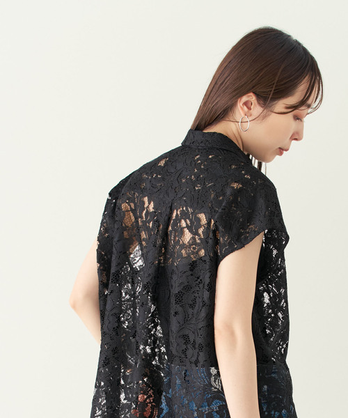 Noble(ノーブル)の「《追加》【洗える】ボタニカルレースフレンチスリーブブラウス2(シャツ/ブラウス・レディース・ブラック/ホワイト・FREE)」の4枚目の写真