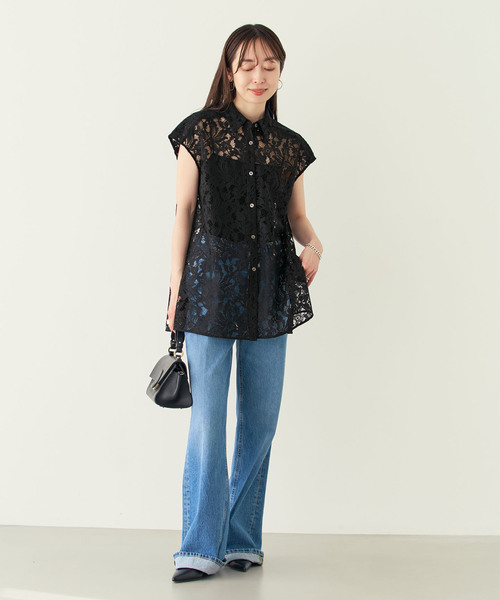 Noble(ノーブル)の「《追加》【洗える】ボタニカルレースフレンチスリーブブラウス2(シャツ/ブラウス・レディース・ブラック/ホワイト・FREE)」の6枚目の写真