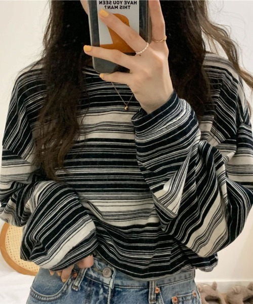 Flugge(フラッジー)の「デザインボーダーロンT(Tシャツ/カットソー・レディース・ブラック/グリーン・MEDIUM/LARGE)」の3枚目の写真