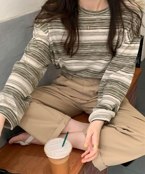 Flugge(フラッジー)の「デザインボーダーロンT(Tシャツ/カットソー・レディース・ブラック/グリーン・MEDIUM/LARGE)」の12枚目の写真