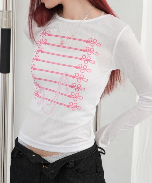 sedacle girl(セダクルガール)の「ナポレオンプリントロンT(Tシャツ/カットソー・レディース・ブラック/オフホワイト/グレー/ミント/レモンイエロー・SMALL/MEDIUM)」の2枚目の写真