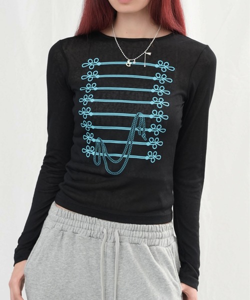 sedacle girl(セダクルガール)の「ナポレオンプリントロンT(Tシャツ/カットソー・レディース・ブラック/オフホワイト/グレー/ミント/レモンイエロー・SMALL/MEDIUM)」の7枚目の写真