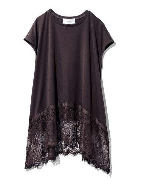 MEDE19F(メデジュウキュウ)の「MEDE19F ヘムレースフレンチスリーブトップス(Tシャツ/カットソー・レディース・ダークブラウン/ブラック/ホワイト・L/M/LL)」の1枚目の写真